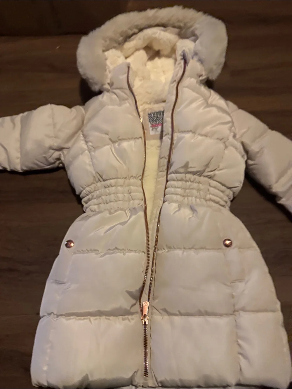 Kensie Girl NWT Cream Puffer Jacket with Hood Faux Fur